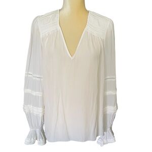 Ramy Brook V-Neck Long Puff Sleeve Blouse Pleated Lightweight NWT